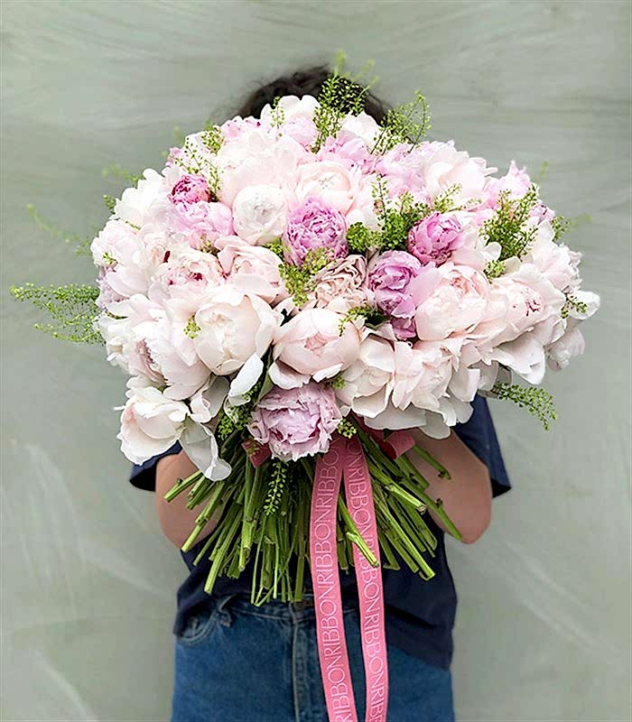 101 Şakayık Buketi Royal Deluxe Pembe Beyaz