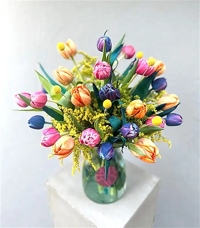 25 Rengarenk Laleler Vazo Turuncu Pembe Galaksi Lale