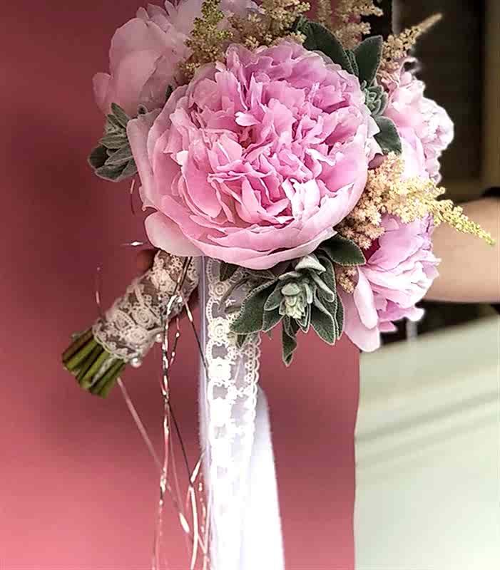 5 Pembe Şakayık Mini Gelin Buketi