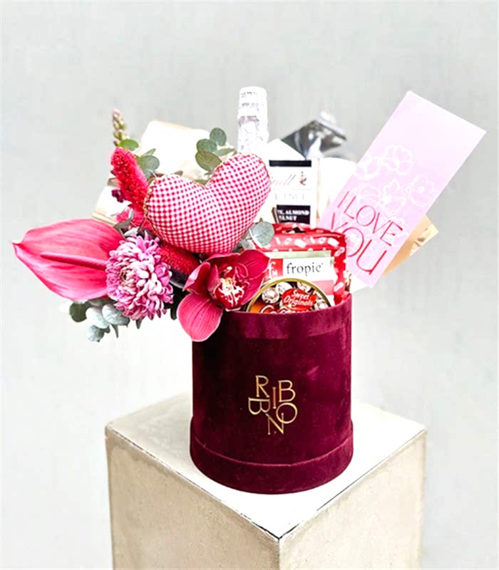 Alkolsüz Şampanyalı Kutlama Hediye Kutusu Bordo