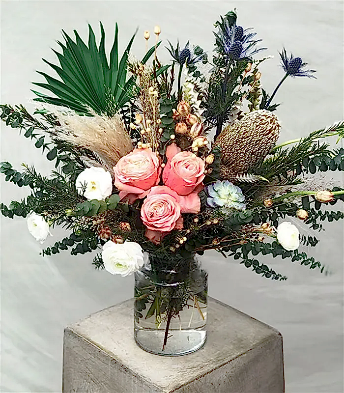 Amazon Doğal Banksia Somon Gül Vazo Aranjman