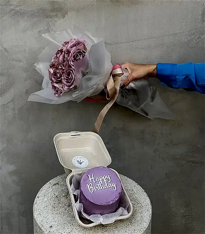 Beam Bakes Lila Happy Birthday Pasta Balon Çiçek Doğum Günü Tebriği Seti