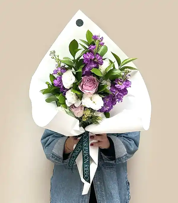 Belle Lila Gül Mor Çiçekler Mini Buket