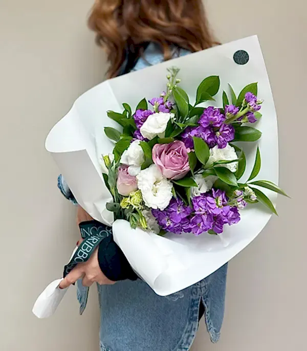 Belle Lila Gül Mor Çiçekler Mini Buket