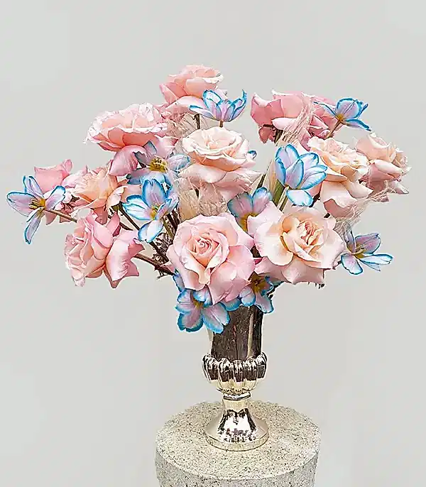 Butterfly Deluxe Silver Vazoda Unicorn Lale Pembe Gül Aranjmanı