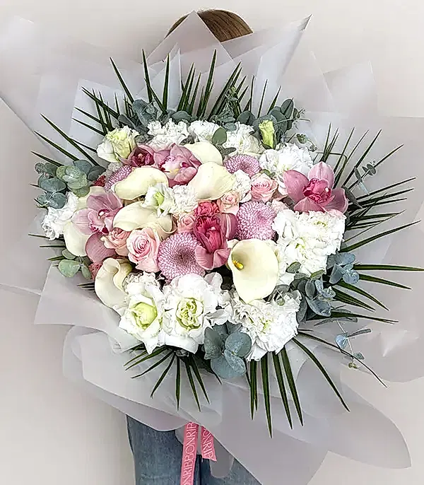 Deluxe Ailelerimiz Tanışıyor Söz Buketi Beyaz Gala Pembe Gül