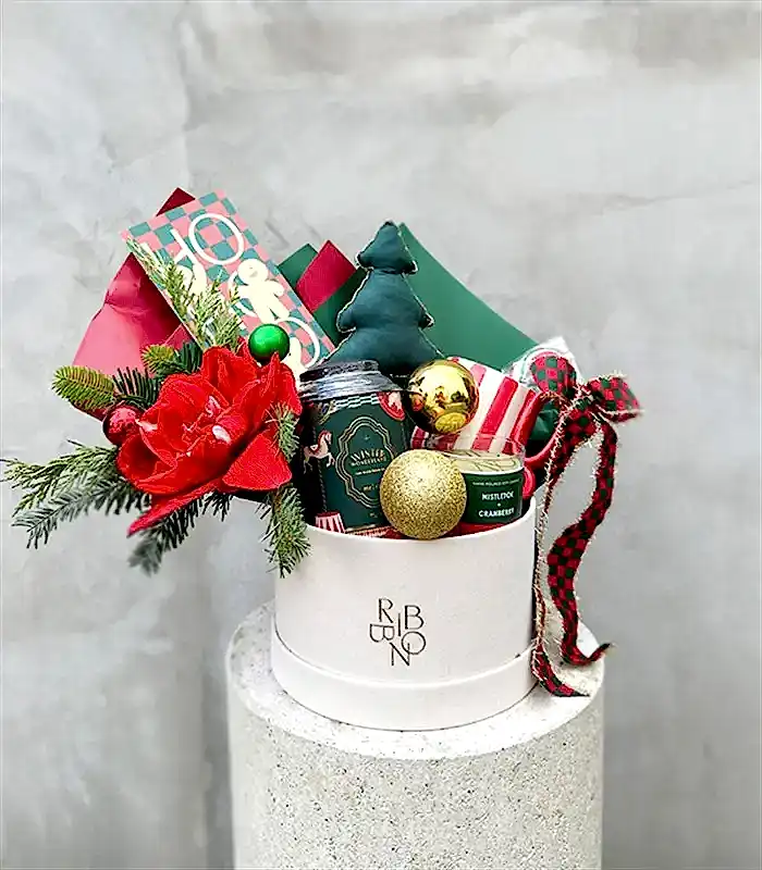 Deluxe Kadife Kutuda Amaryllisli Yılbaşı Hediye Kutusu