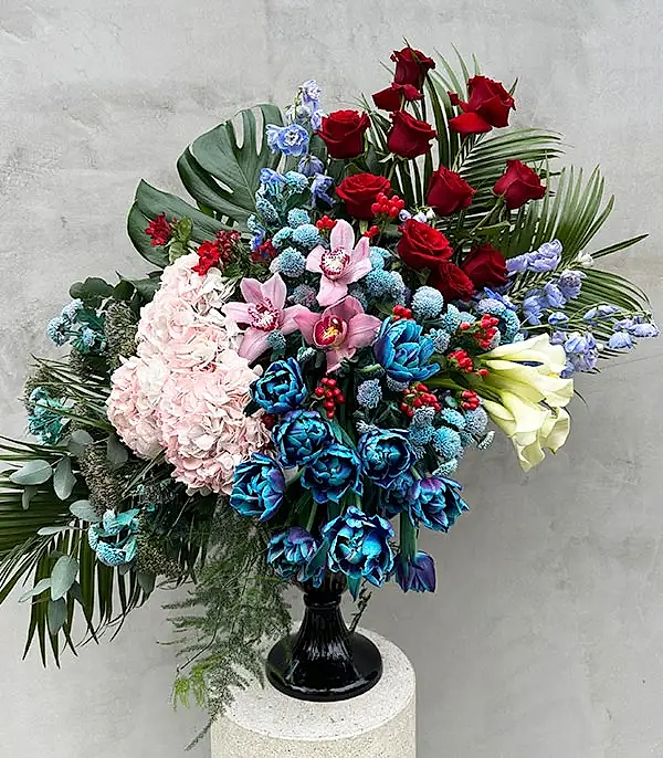 Dianora Grand Deluxe Galaksi Lale Pembe Ortanca Gül Delfinyum Aranjmanı