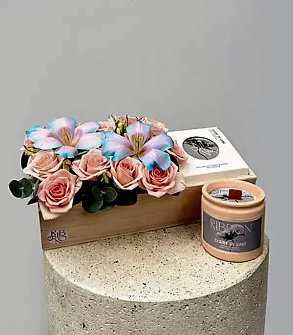 Dream Garden Somon Gül Unicorn Lale Mum Ahşap Hediye Kutusu