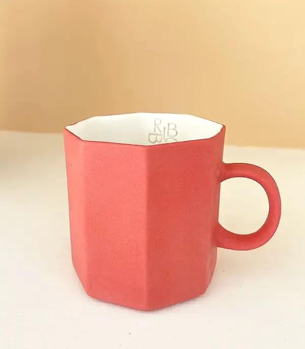 El Yapımı Porselen Altıgen Espresso Fincanı Tekli Kiremit