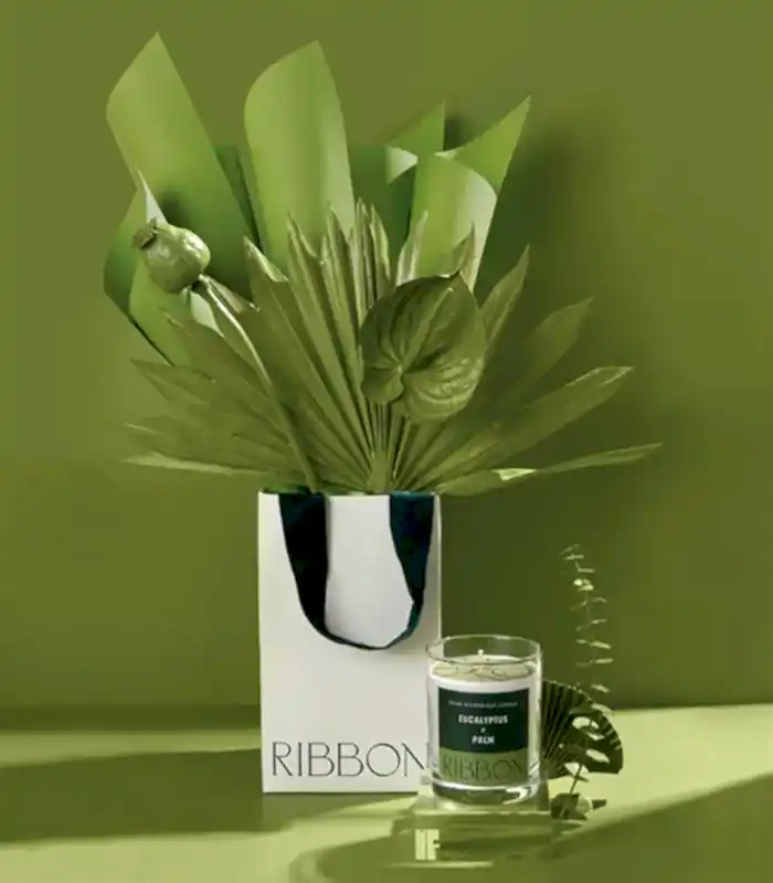 Eucalyptus + Palm Mum Kuru Çiçek Çantalı Hediye Seti