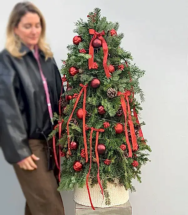 Grand Işıklı Süslenmiş Kırmızı El İşi Yılbaşı Çam Ağacı