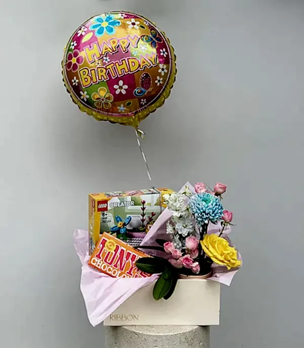 Happy Birthday LEGO Creator Çiçek Balon Hediye Kutusu