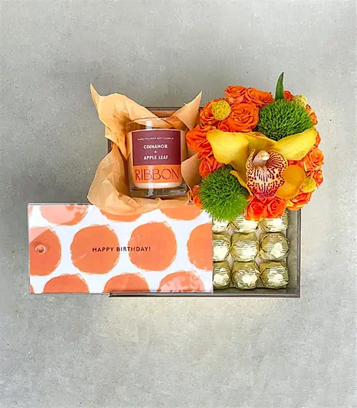 Happy Birthday Turuncu Mum Çikolata Hediye Kutusu