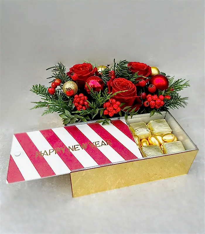 Happy New Year Gold Kokinalı Yılbaşı Çikolata Hediye Kutusu