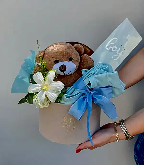 Its a Boy Mini Peluş Ayıcıklı Yenidoğan Bebek Tebrik Kutusu