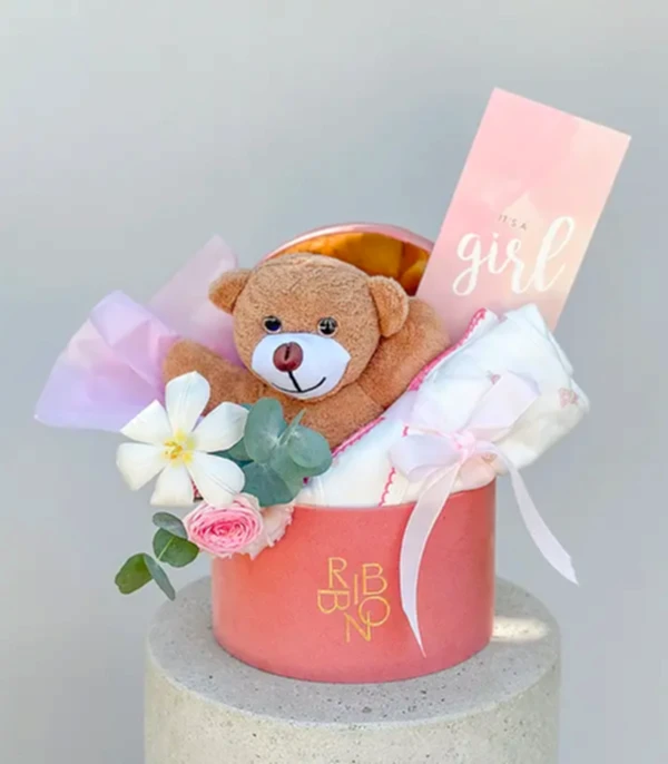 Its a Girl Mini Peluş Ayıcıklı Yenidoğan Bebek Tebrik Kutusu