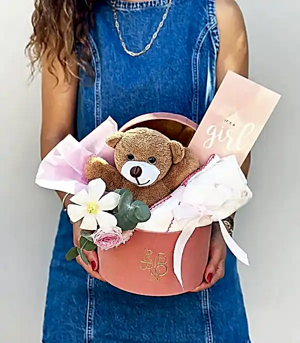 Its a Girl Mini Peluş Ayıcıklı Yenidoğan Bebek Tebrik Kutusu