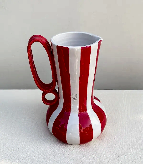 Kırmızı El İşi Seramik Sürahi Vazo