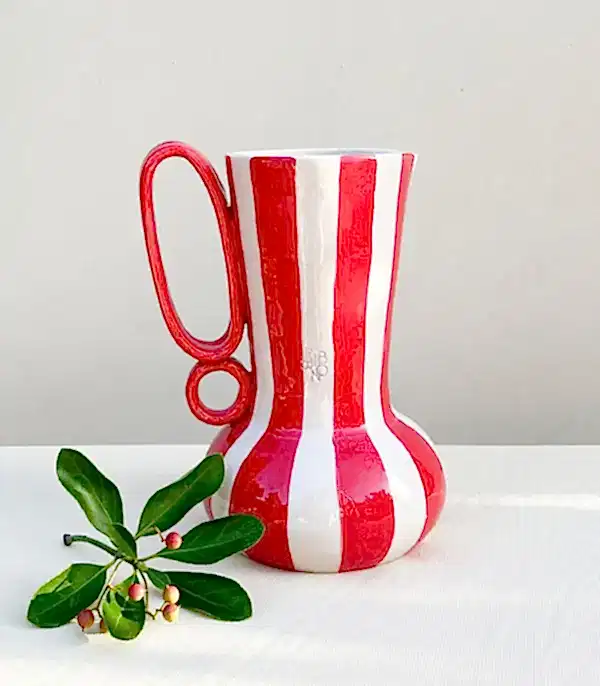 Kırmızı El İşi Seramik Sürahi Vazo