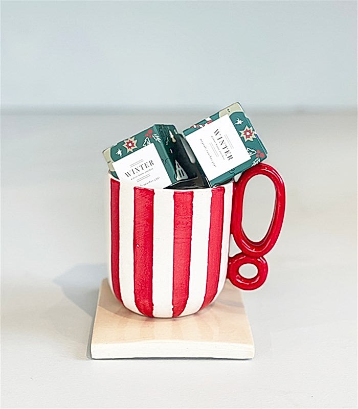 Kırmızı El Yapımı Seramik Kupa Kış Çayı Hediye Seti