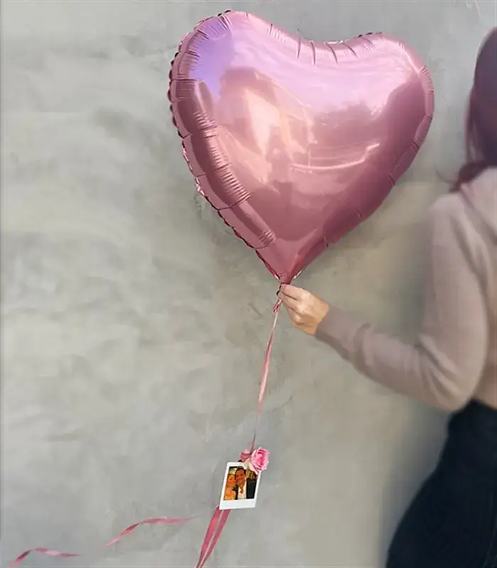 Kişiye Özel Instax Polaroid Fotoğraflı Pembe Uçan Kalp Balon 60 cm