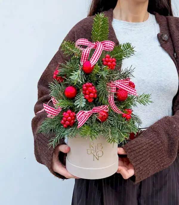 Krem Mini Kutuda Kokinalı Süslü El İşi Çam Ağacı  (5)