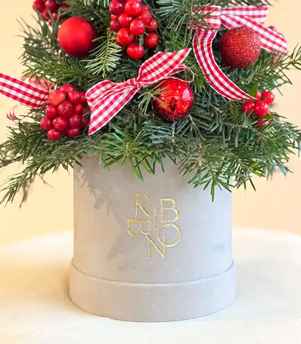 Krem Mini Kutuda Kokinalı Süslü El İşi Çam Ağacı