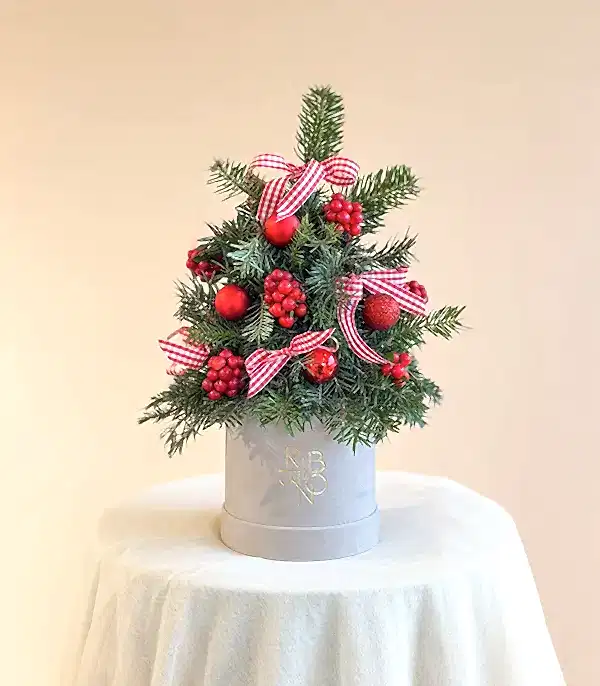 Krem Mini Kutuda Kokinalı Süslü El İşi Çam Ağacı  (5)