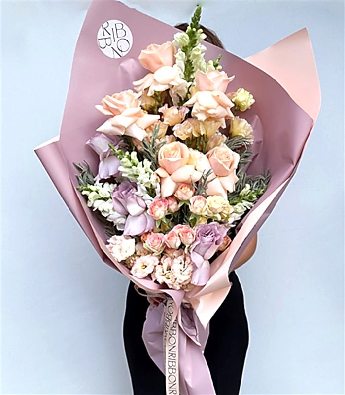 Lavender Deluxe Cappucino Lila Kayısı Güller Buketi