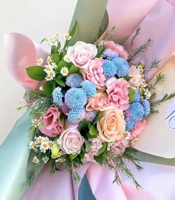 Luana Pembe Kayısı Gül Unicorn Krizantem Mini Buket