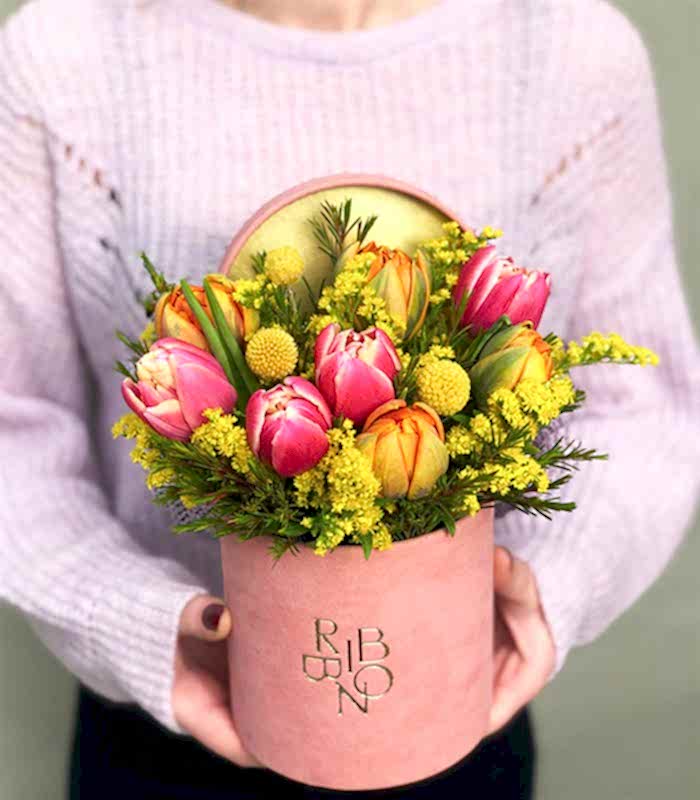 Lucia Rengarenk Pembe Turuncu Mini Kutu Laleler