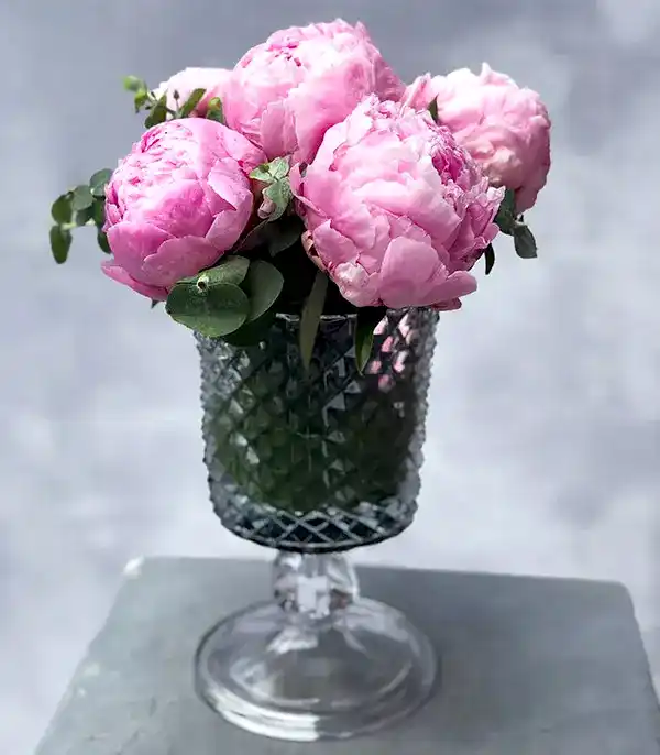 Mini Kesme Ayaklı Vazoda Pembe Şakayık