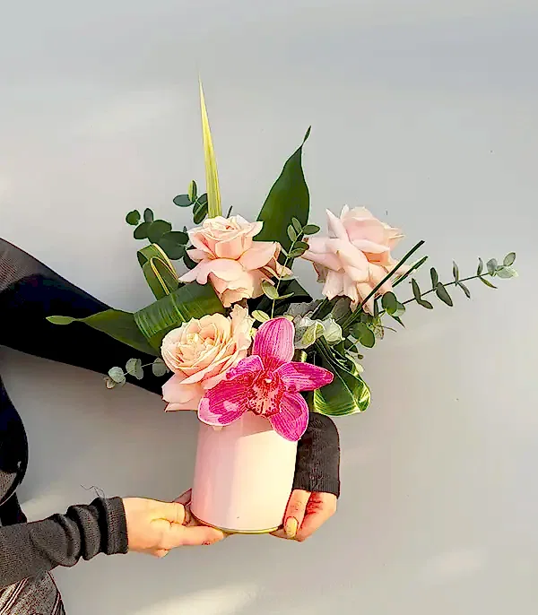 Mini Pembe Gül Orkide Aranjmanı