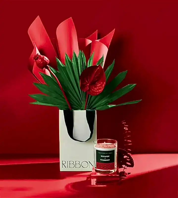 Mistletoe + Cranberries Mum Kuru Çiçek Çantalı Hediye Seti