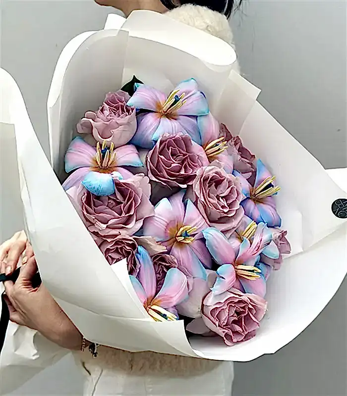 Pastelune Lila Gül Unicorn Lale Buketi