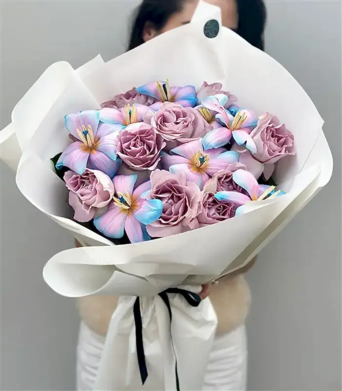 Pastelune Lila Gül Unicorn Lale Buketi