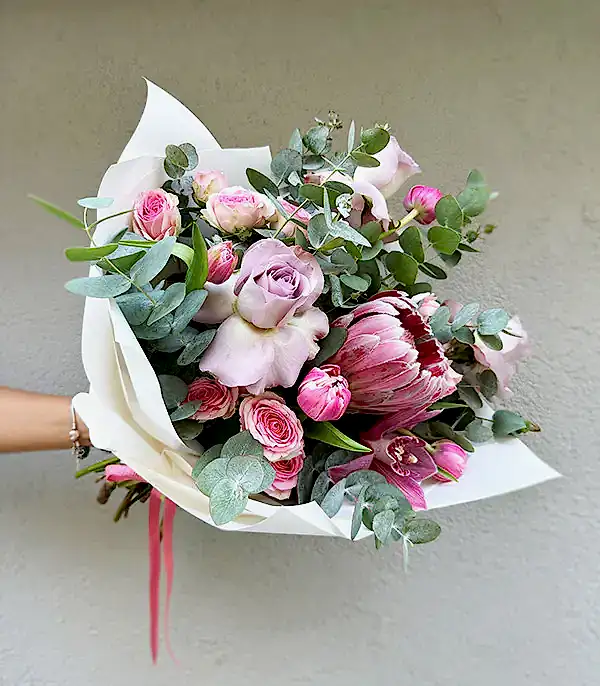 Queen Protealı Lila Pembe Buket Limited Edition