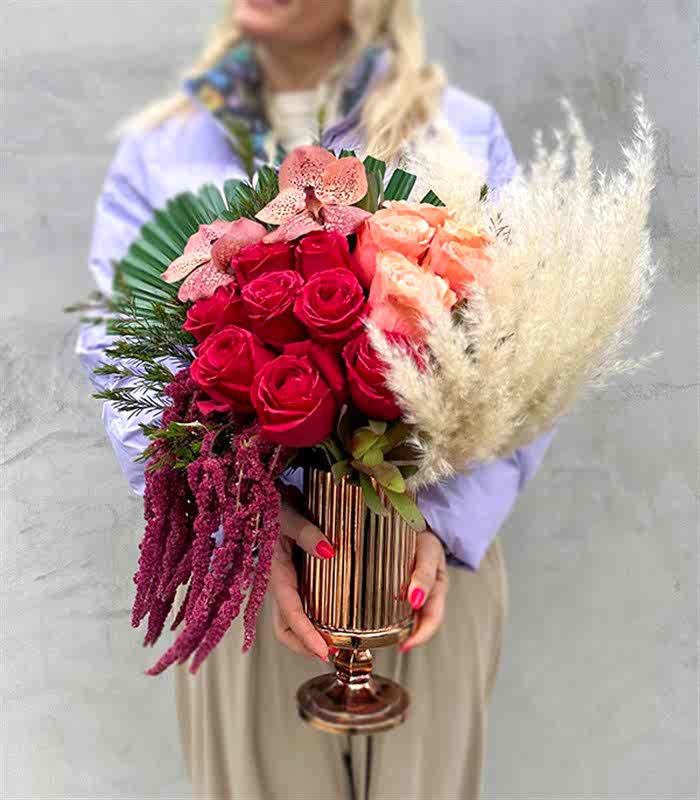 Regina Salmon Red Rose Vase Arrangement