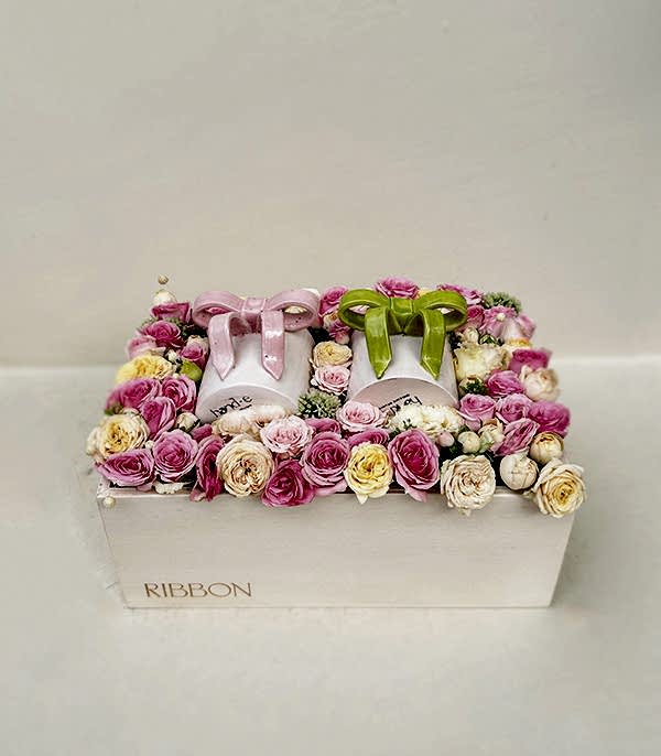 Ribbon Bow Deluxe El İşi Seramik Mug Çiçek Hediye Kutusu
