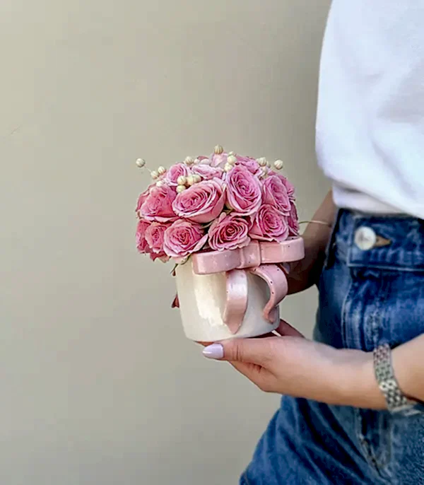 Ribbon Bow Pembe El İşi Seramik Mug Mini Aranjman