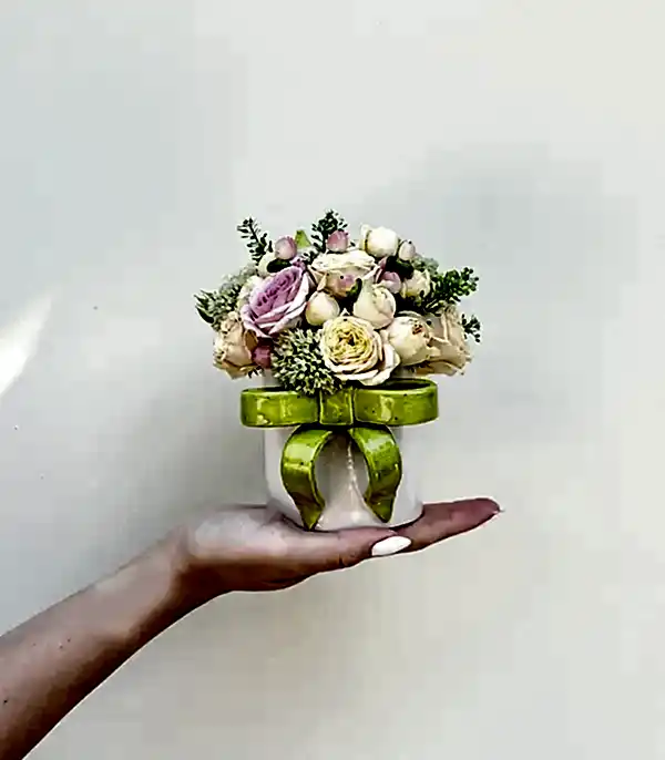 Ribbon Bow Yeşil El İşi Seramik Mug Mini Aranjman