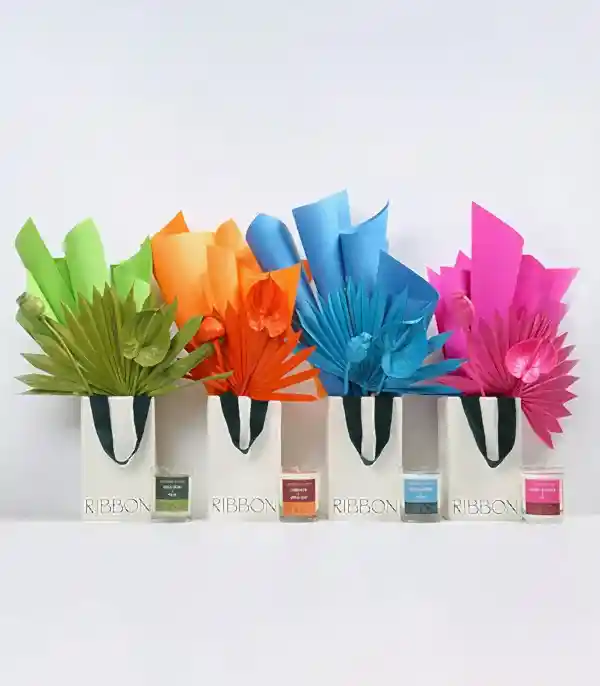 RIBBON Color Series Cam Mum Kuru Çiçek Çantalı Hediye Seti 4Lü