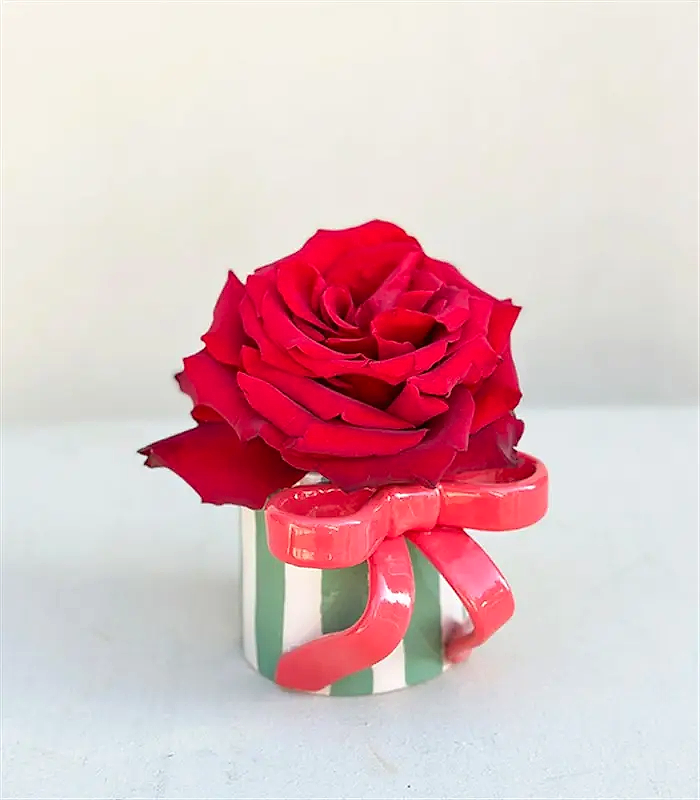 Ribbon Valentines Bow El İşi Seramik Mug Kırmızı Gül