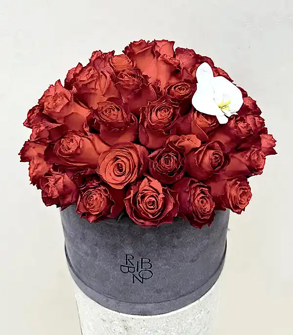 Rosalie Gri Grand Kutuda 51 Kırmızı Güller