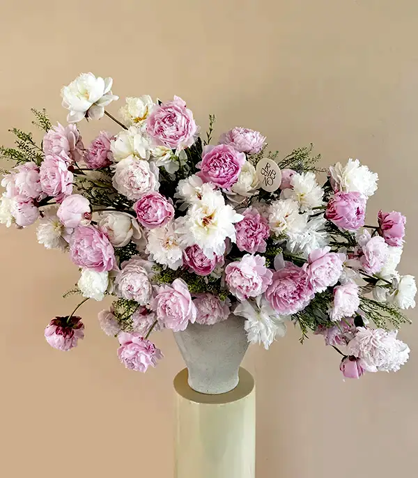 Royal Deluxe Krem Seramik Vazoda 70 Pudra Pembe Şakayık