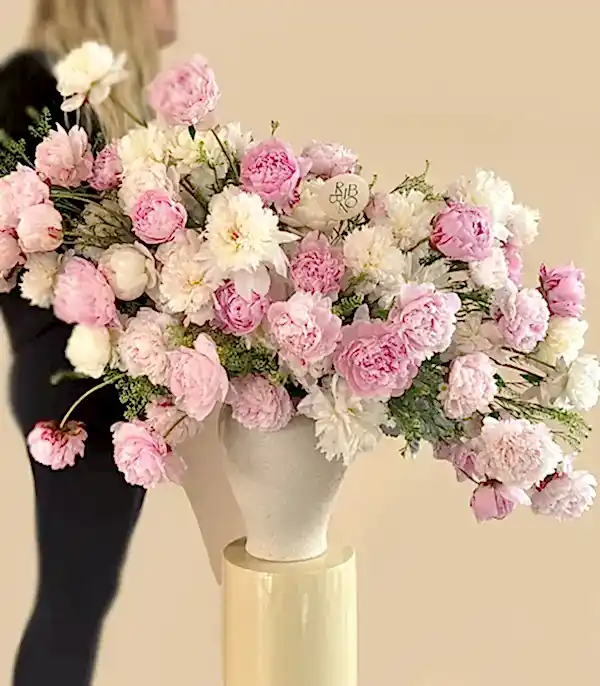 Royal Deluxe Krem Seramik Vazoda 70 Pudra Pembe Şakayık