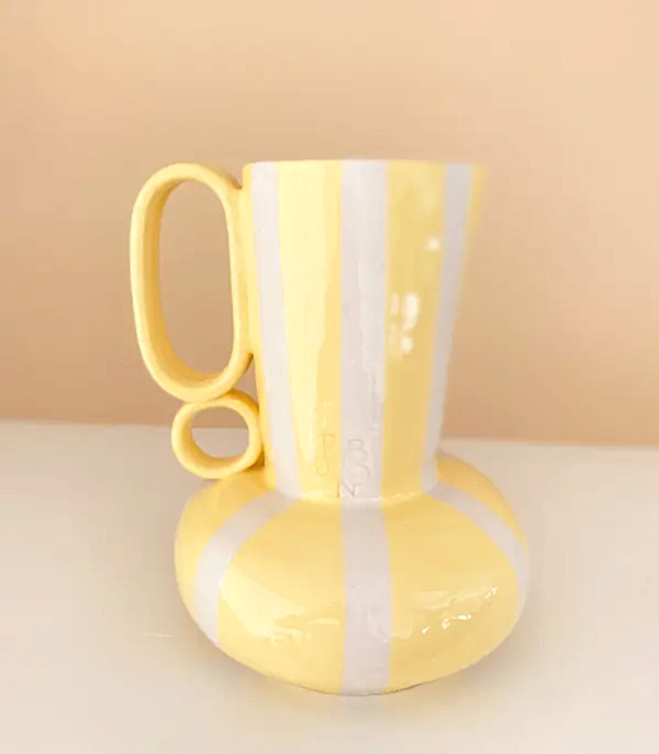 Sarı El İşi Seramik Sürahi Vazo