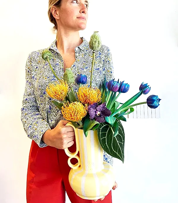 Sarı El İşi Seramik Sürahi Vazoda Lucas Galaksi Laleler