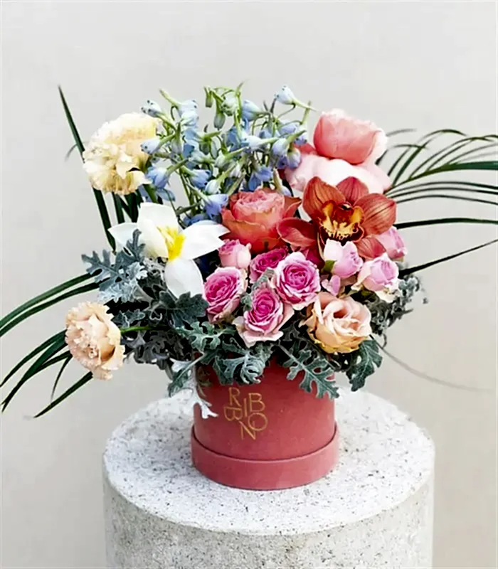 Shira Pembe Mini Kutuda Somon Pembe Çiçekler